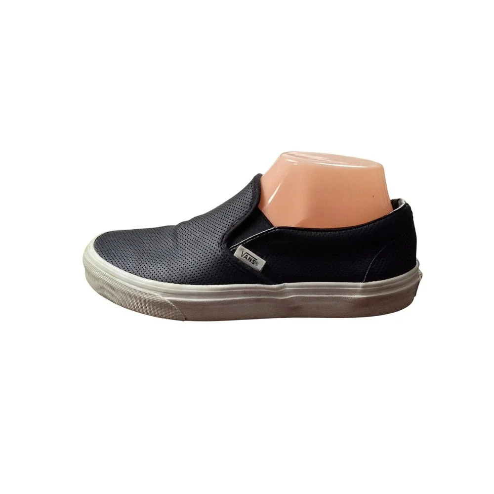 Vans Classic Slip-On Shoes Mens 6.5 Womens 8 Black Perforated Leather Excellent